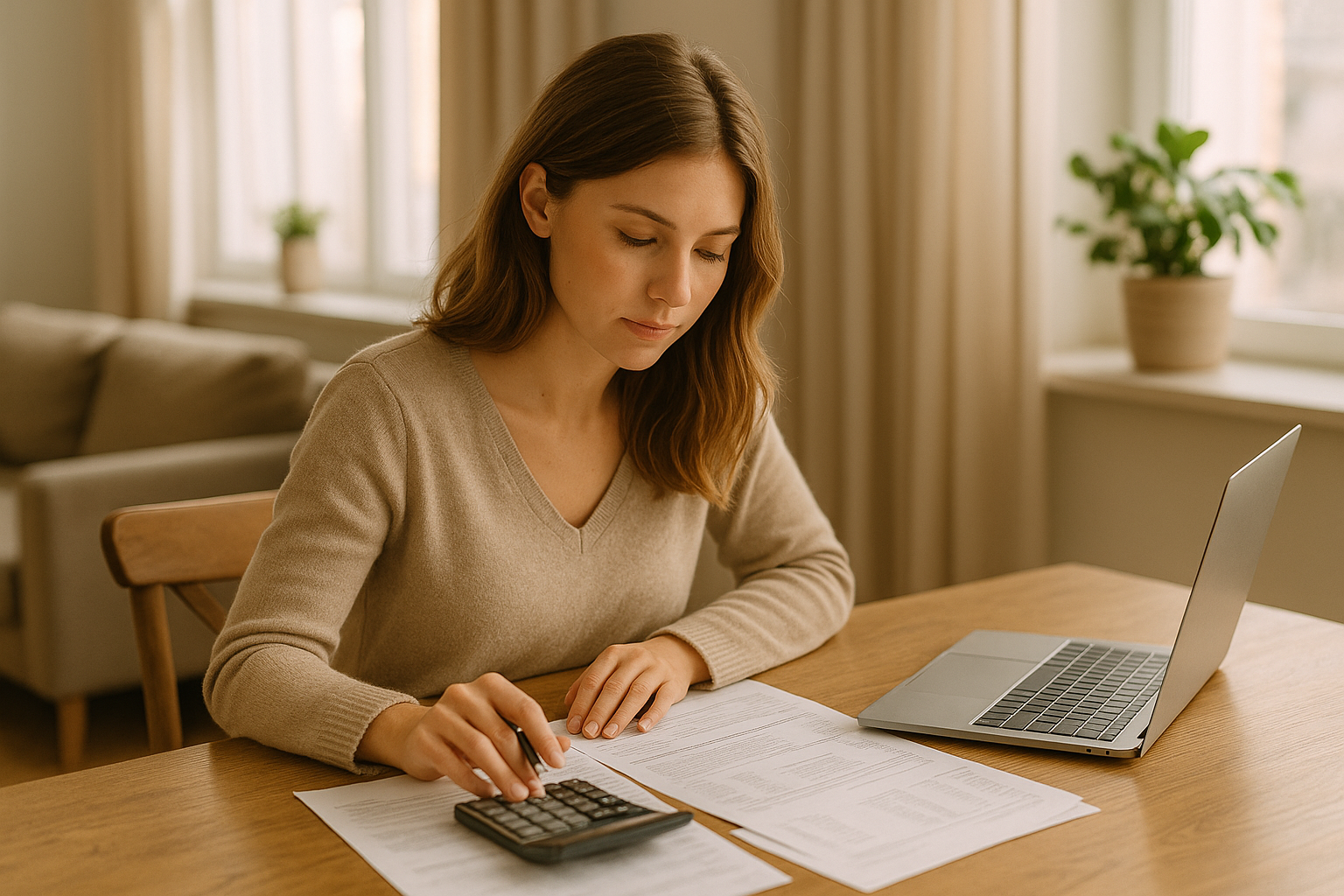 Modern Christian woman managing family finances with biblical wisdom