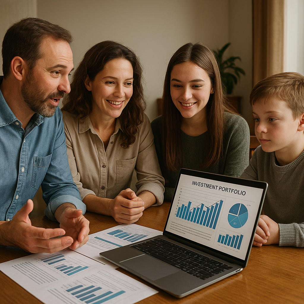 Christian family discussing investment portfolio with biblical principles